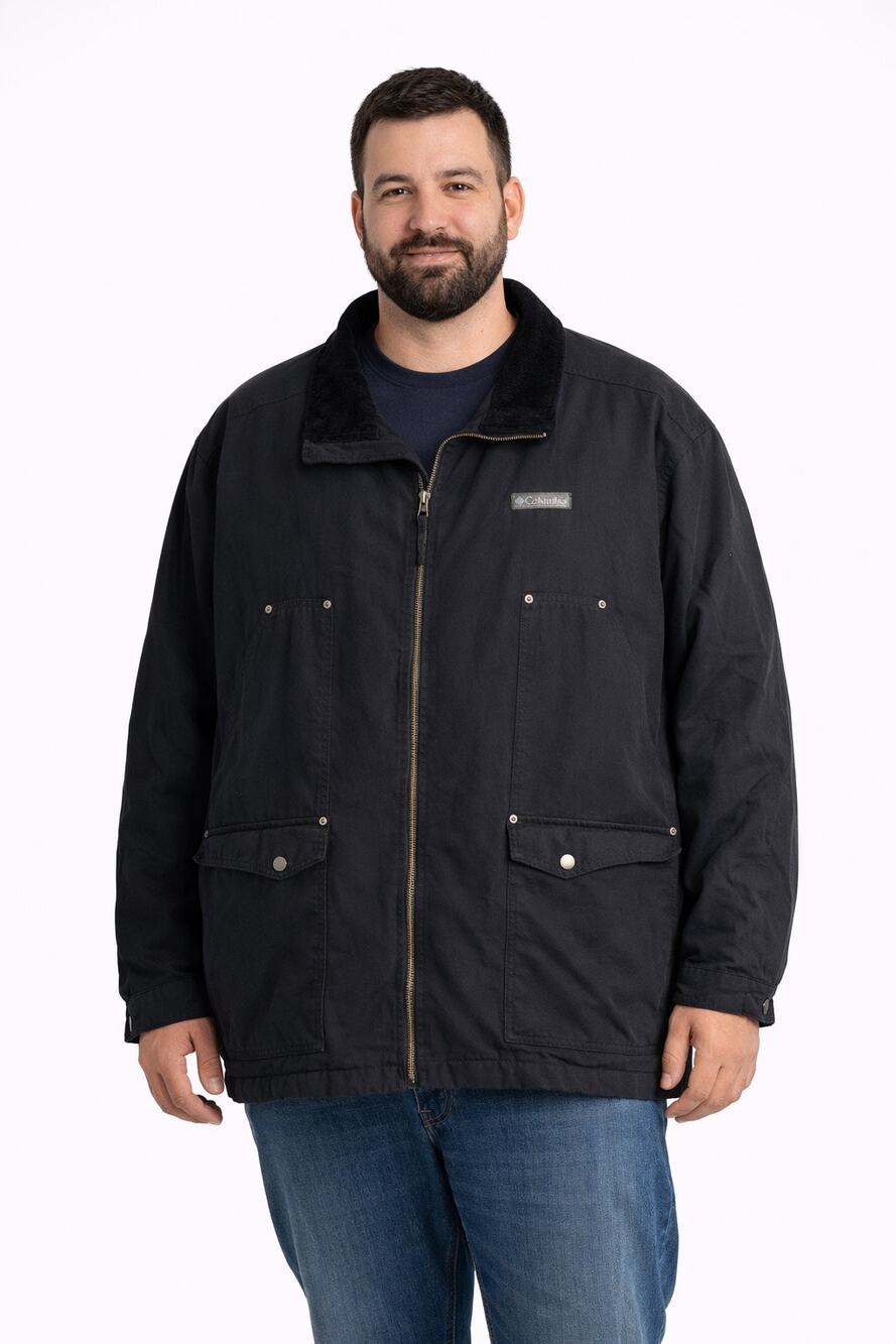 Vintage 2000s Columbia Black Utility Jacket corduroy collar fleece lining 3X